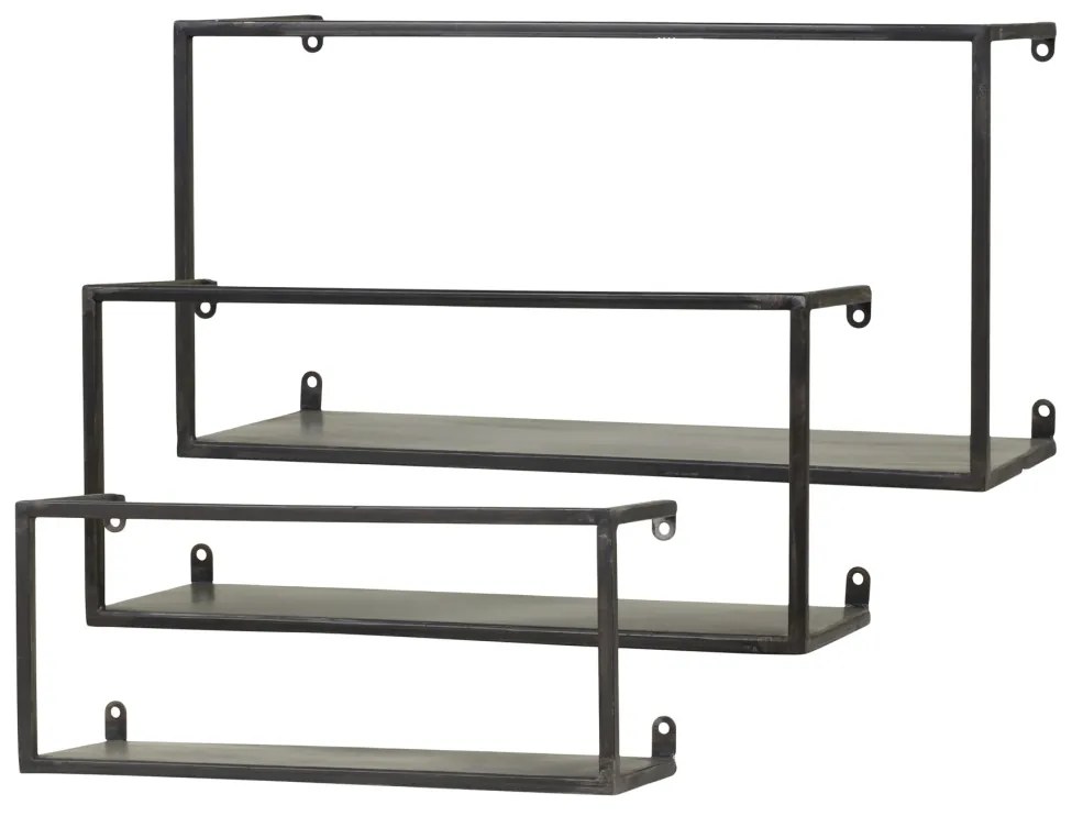 Set 3 Rafturi din metal, negru , Zein