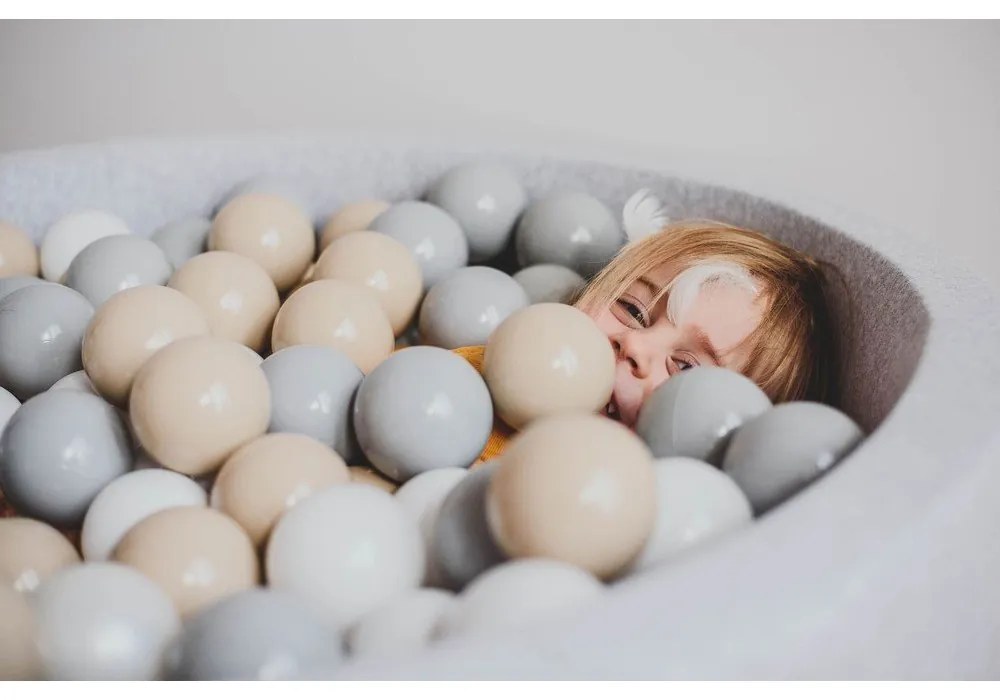 Piscină cu bile gri din catifea reiată ø 90x30 cm Montessori – Meowbaby