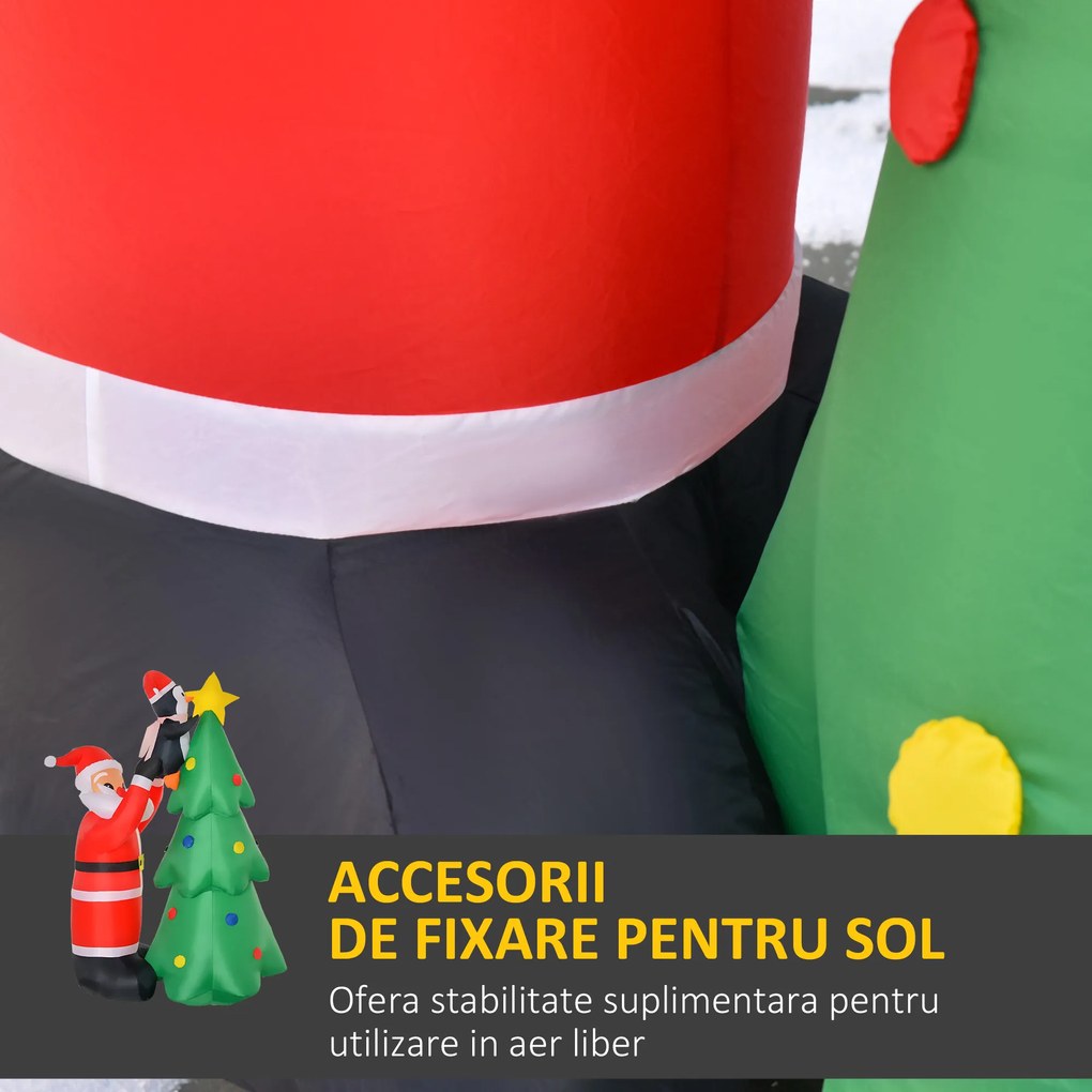 Mos Craciun Gonflabil cu Brad si Pinguin, Decoratiune de Craciun cu Lumini LED 123x80x184cm HOMCOM | Aosom Romania