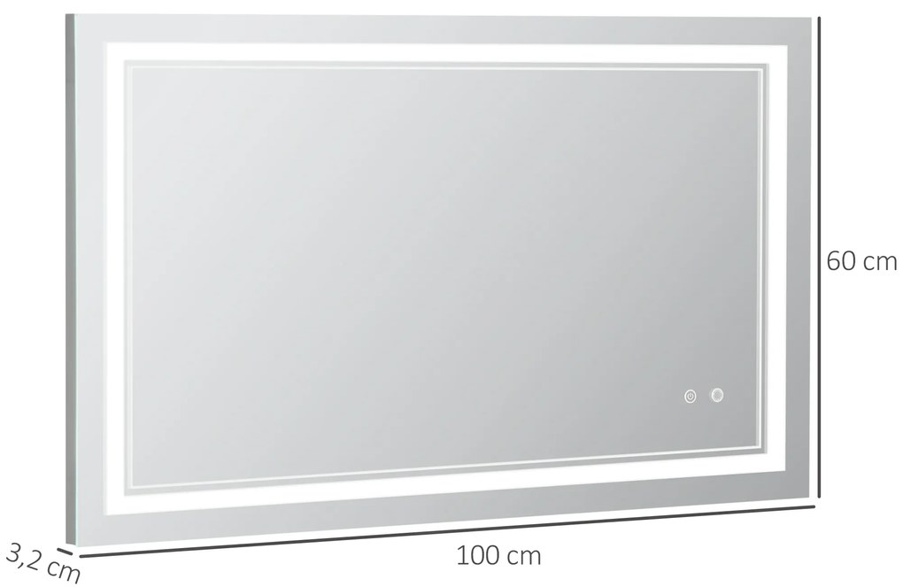 kleankin Oglindă de baie cu iluminare LED, Funcție de memorie, Comutator tactil, Protecție împotriva stropirii cu apă, Argintiu | Aosom Romania