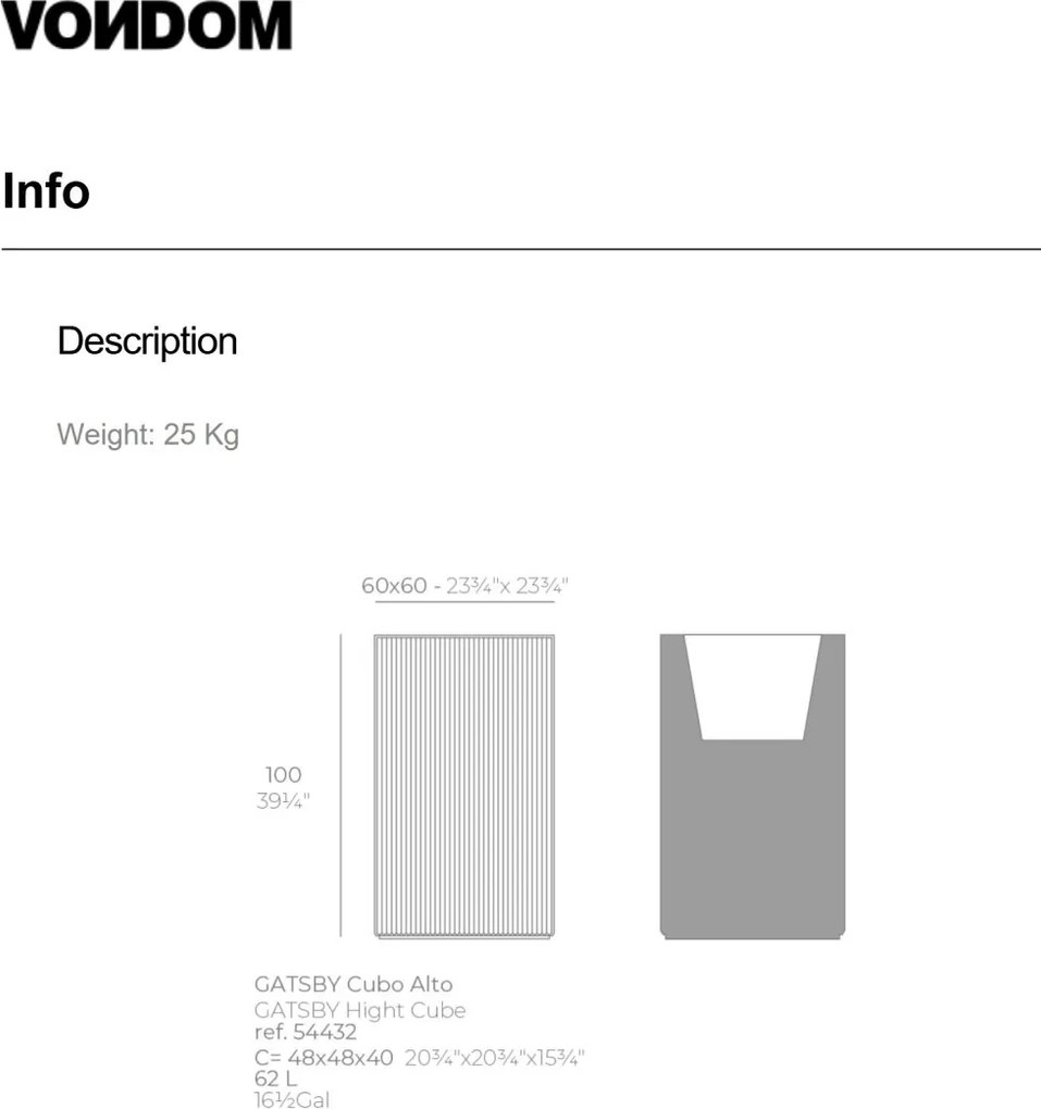 Ghiveci plante design decorativ modern exterior / interior GATSBY PRISMA 60x60x100cm