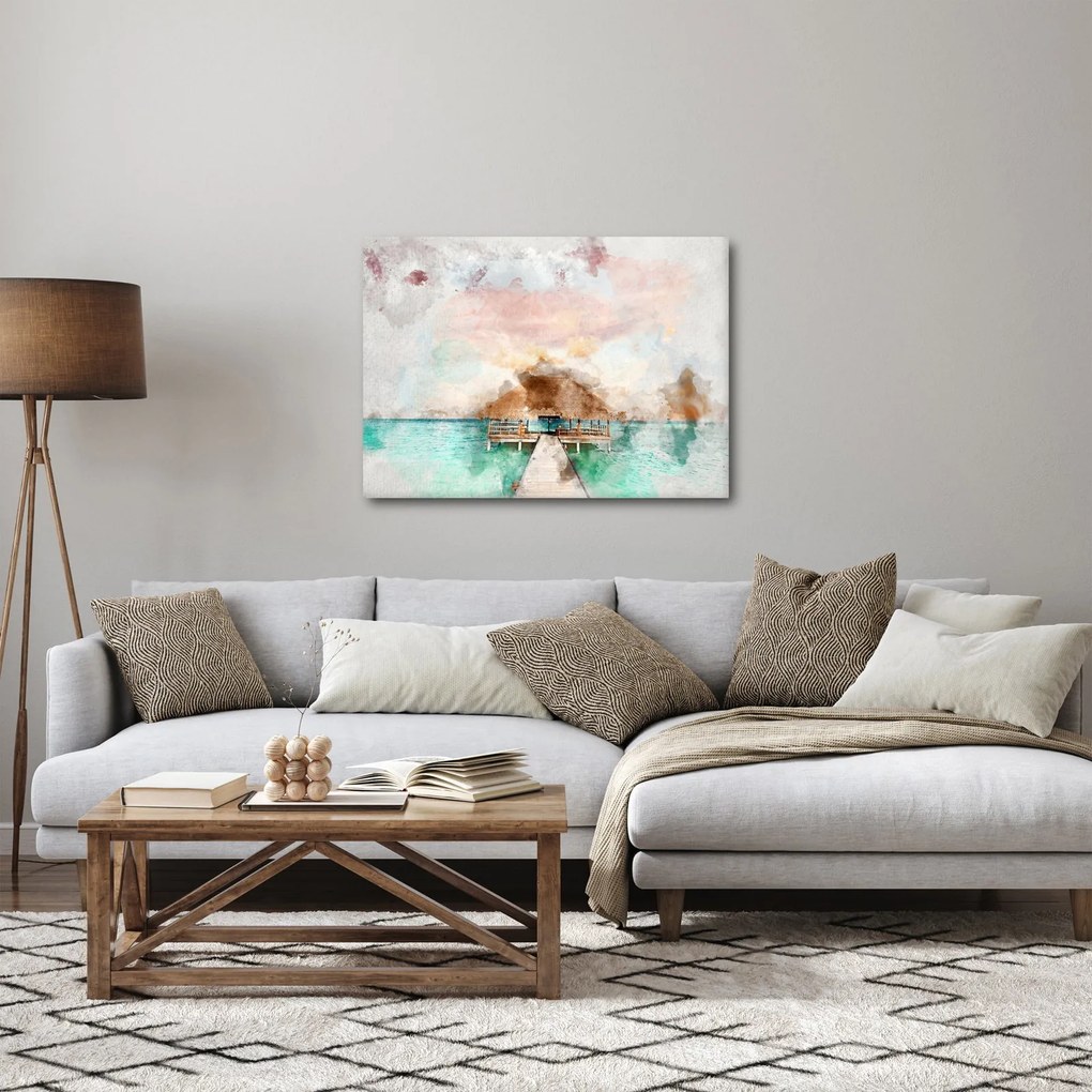 Tablou - Maldive, debarcader din lemn (70x50 cm)