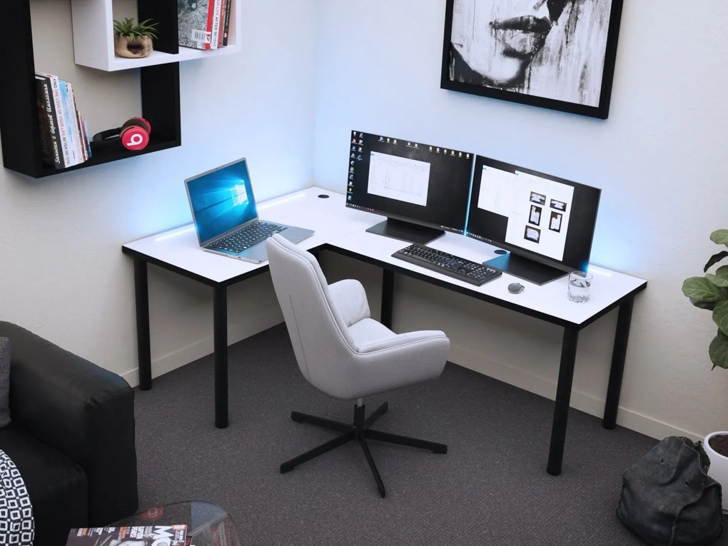 Masă PC de colț gaming Gamer N (Alb + Negru). 1054969