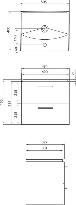 Set dulap baie suspendat 50 cm Lara , nuc, cu lavoar inclus, Cersanit