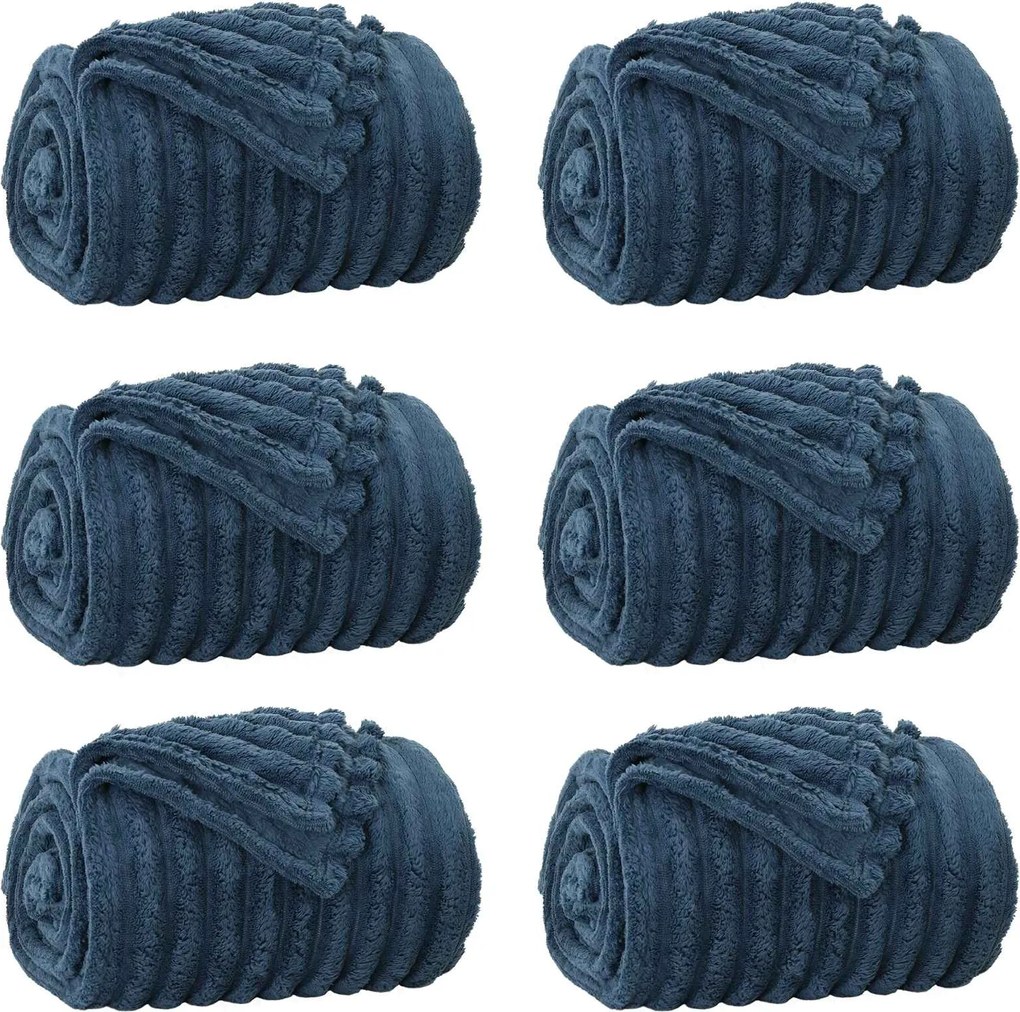 vidaXL Pături de aruncat 6 pcs Albastru marin 200 x 150 cm Molton