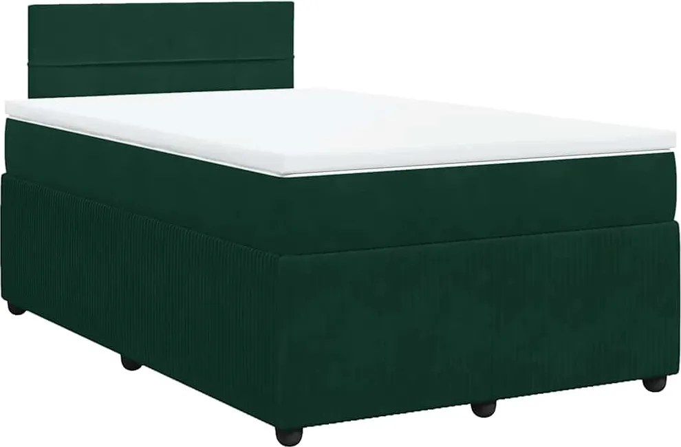 vidaXL Pat box spring cu saltea, verde închis, 120x190 cm, catifea