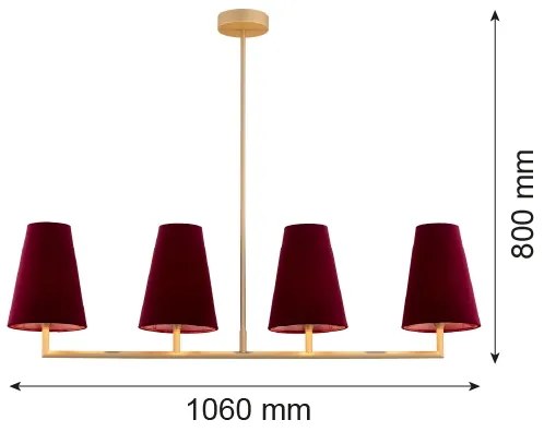 Lustră pe tijă SAFIANO 4xE27/15W/230V roșu-burgund Argon 1829