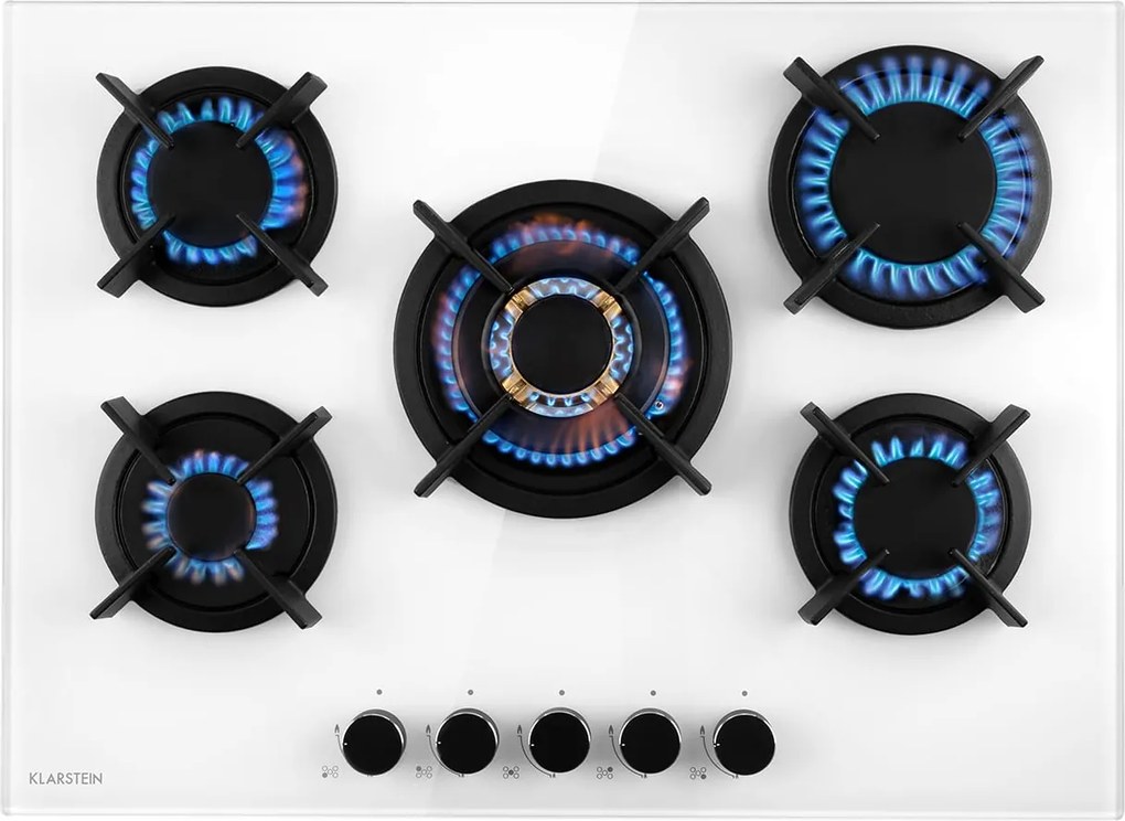 Klarstein Goldflame 5, aragaz pe gaz, 5 arzătoare, arzătoare din alamă, ceramică din sticlă