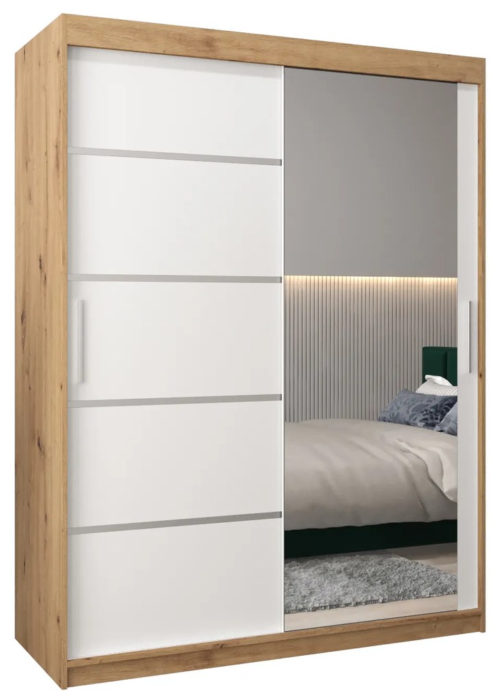 Dulap de haine 150 cm cu oglindă Verika 2 150 (stejar artisan + alb). 1064197
