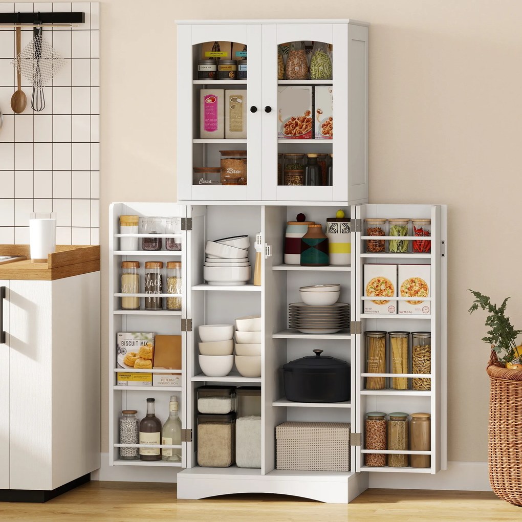 HOMCOM Dulap Bucătărie 162 cm, Credenza, Uși Acrilice Soft-Close, Rafturi, Alb. | Aosom Romania