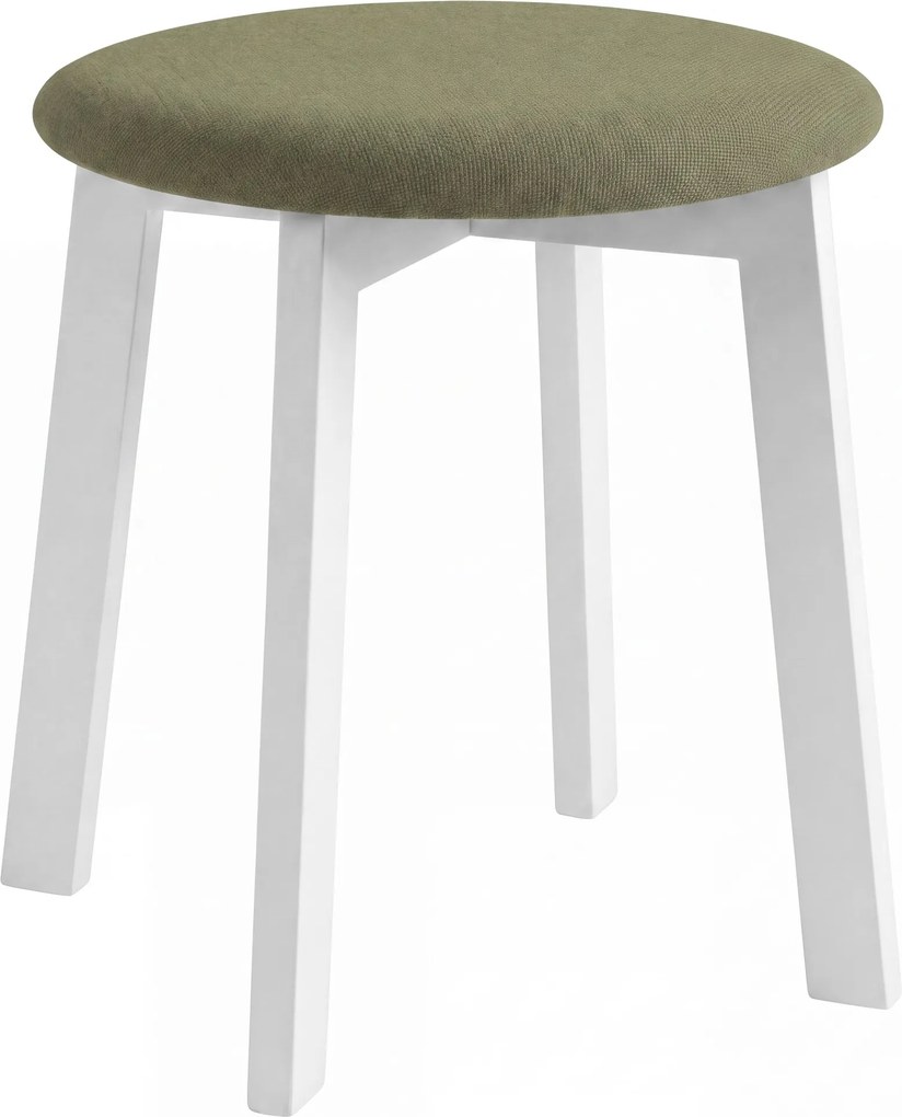 MAZZONI EXPORT Taburet rotund ZOI Verde (Storm 34) / cadru din lemn de fag alb