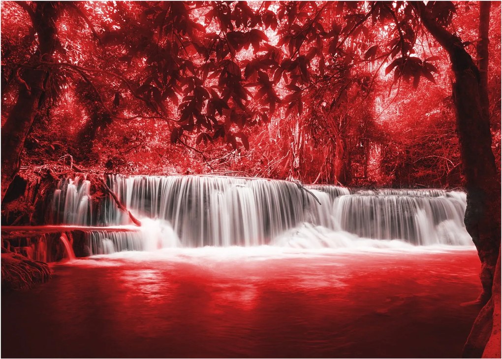 Tablou pe sticlă - Cascadă, roșu (70x50 cm)