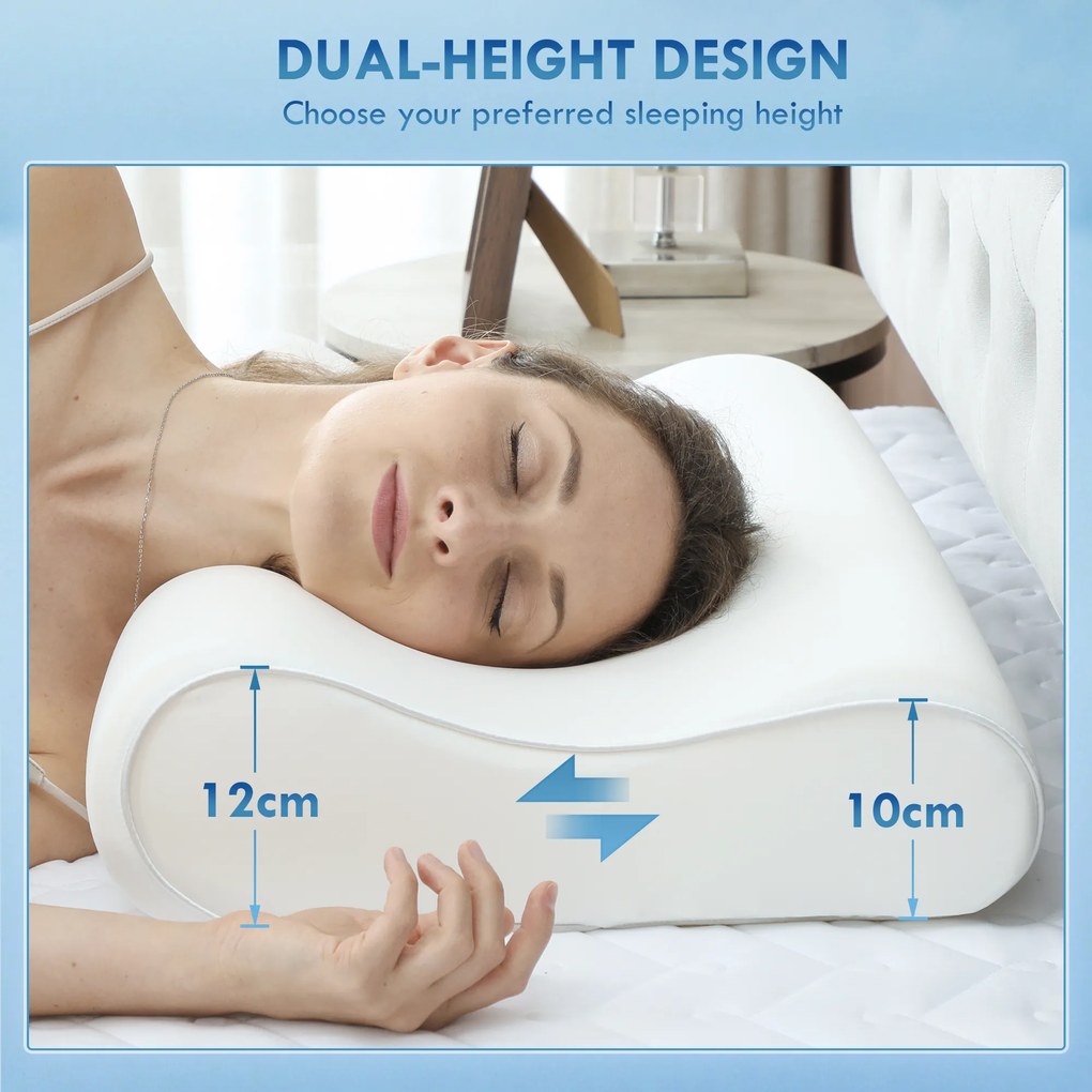HOMCOM Pernă Memory Foam cu Husă Detașabilă 60x40x10/12 cm Crem | Aosom Romania