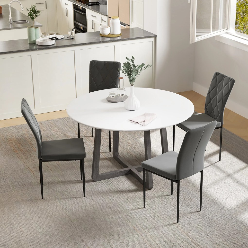 HOMCOM Set 4 Scaune de Dining in Aspect Catifelat, Scaune Tapitate Moderne cu Picioare Metalice, Pentru Dining, Dormitor, Bucatarie, Gri | Aosom Romania