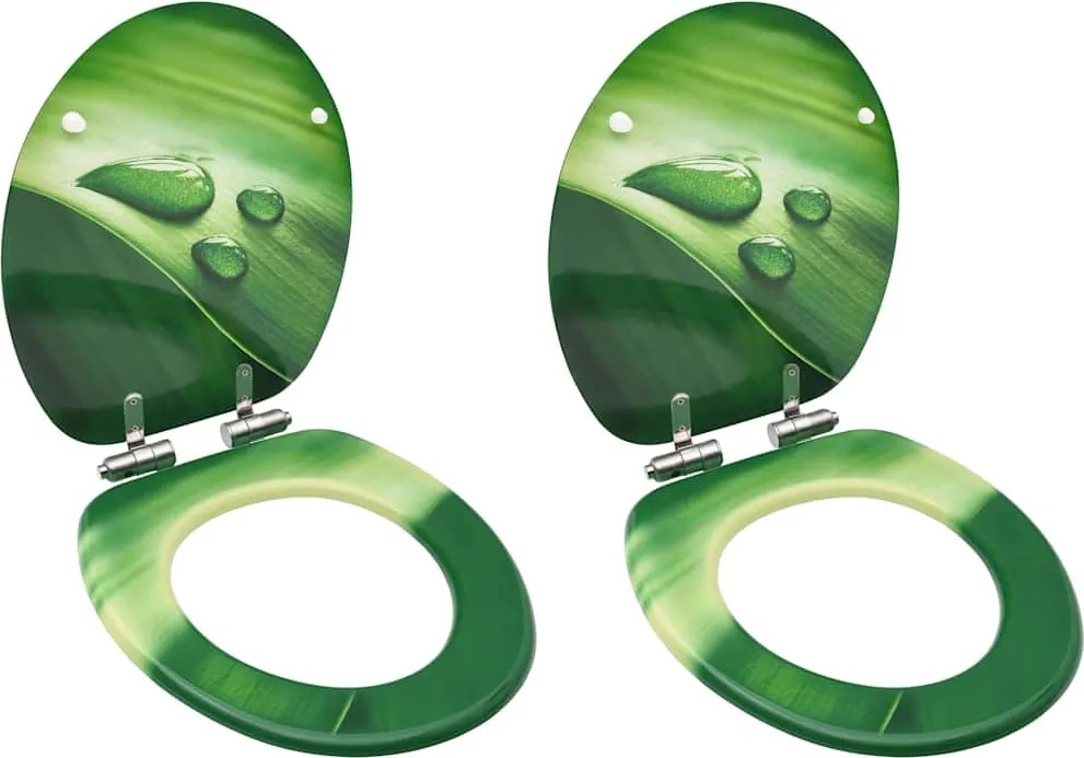 vidaXL Scaune WC capac silențios, 2 buc., verde, MDF, model stropi