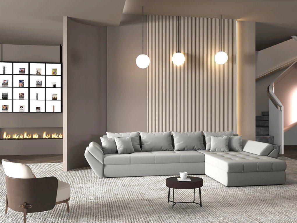 Colțar extensibil dumonde cu ladă de depozitare si sezut confortabil din spuma high-density, Loana XL Royal Antracit II 335x185 cm