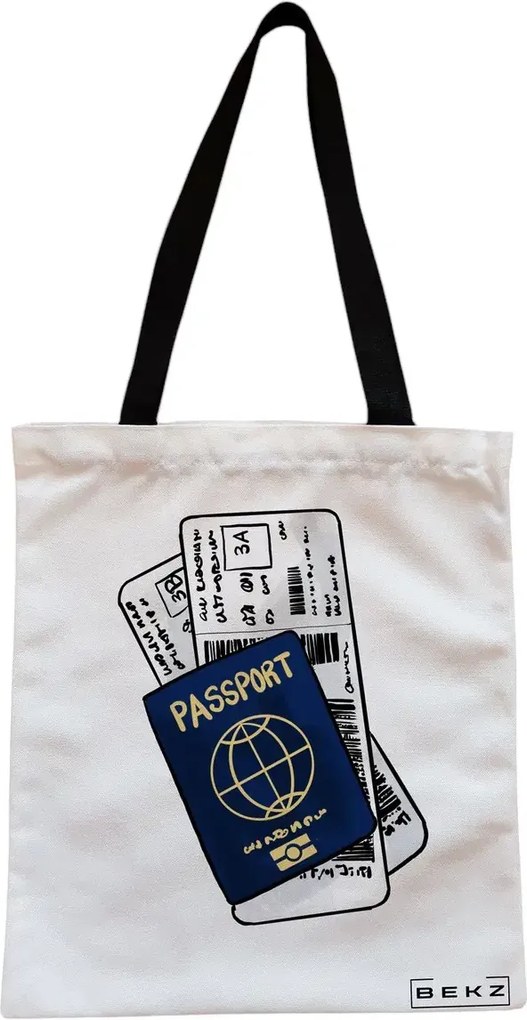 Sacosa de Panza pentru Cumparaturi, Geanta Tote, Travel Girl 19, Cu fermoar, 38x34.5 cm, Alba, BEKZ®