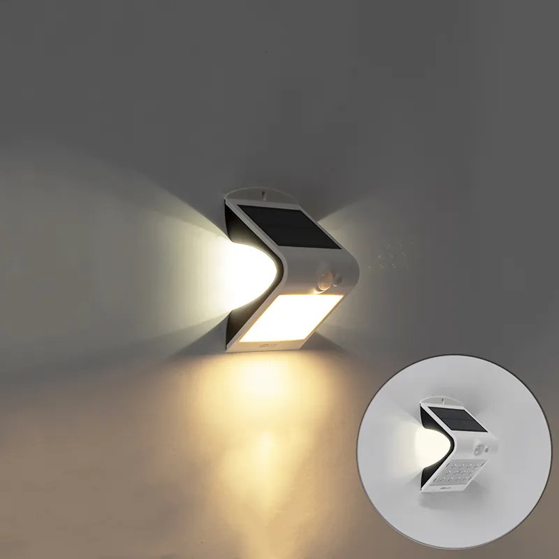 Lampă de perete exterioară albă 14,5 cm cu dimmer și senzor pe solar - Daya
