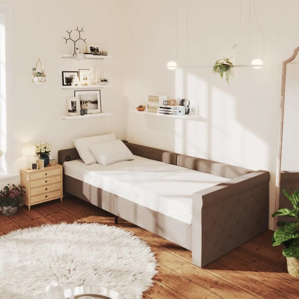 337201 vidaXL Pat de zi, gri taupe, 90x200 cm, textil, USB