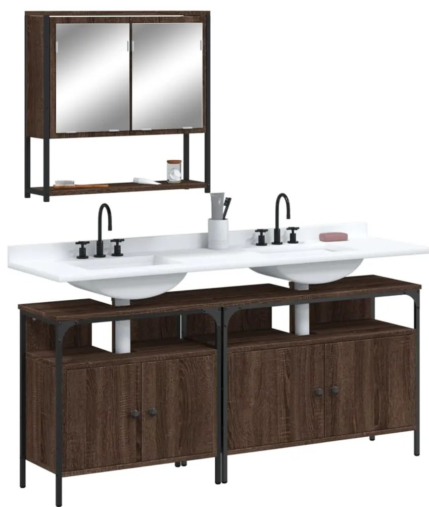 vidaXL Set mobilier de baie, 3 piese, stejar maro, lemn prelucrat