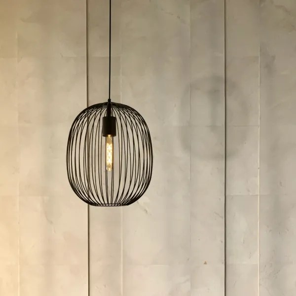 Lampă suspendată cu cablu OVELLA 1xE27/15W/230V Ø 34 cm neagră