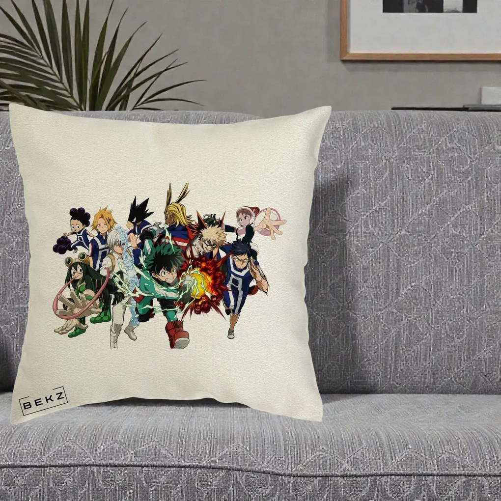 Perna Personalizata My Hero Academia Clasa 1-A Complet, 40x40 cm, Ecru, Husa Detasabila, Perna Inclusa, BEKZ®