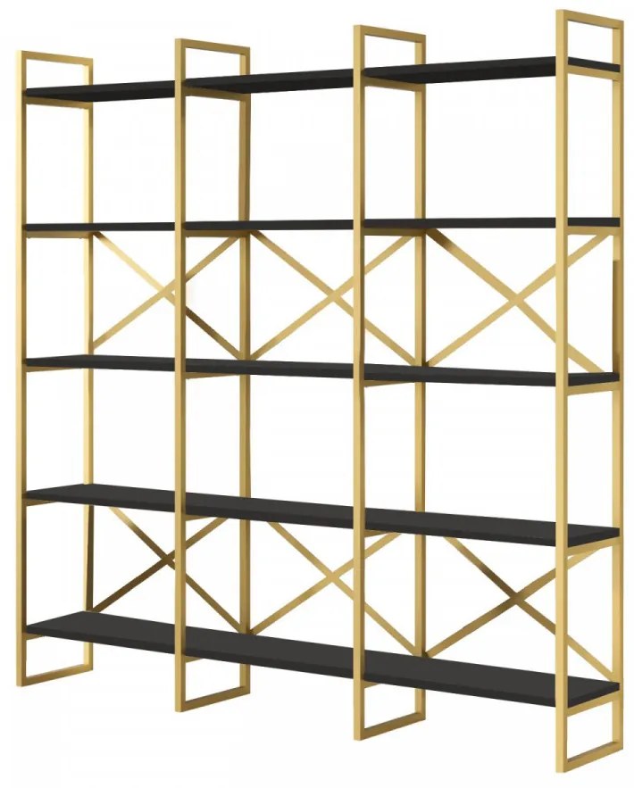 Biblioteca Living VG6-LB, PAL Melaminat, Negru / Auriu
