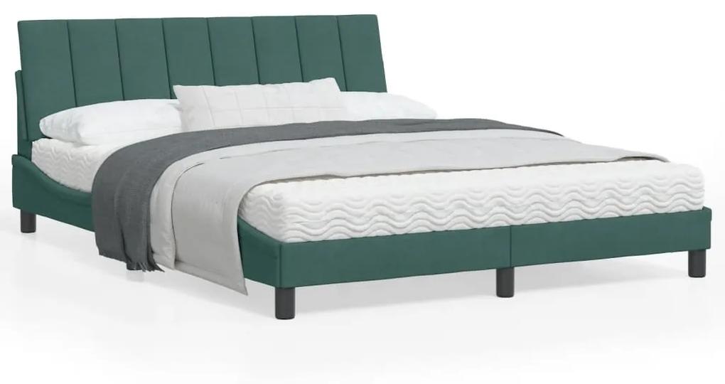 3213790 vidaXL Cadru de pat cu lumini LED, verde închis, 160x200 cm, catifea