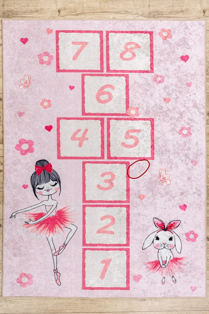 JUNIOR 51828.802 covor lavabil hopscotch, balerină pentru copii anti-alunecare - roz - SECUNDAR-COTATI PRODUSUL