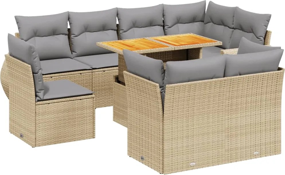 vidaXL Set canapele de grădină, 9 piese, cu perne, bej, poliratan