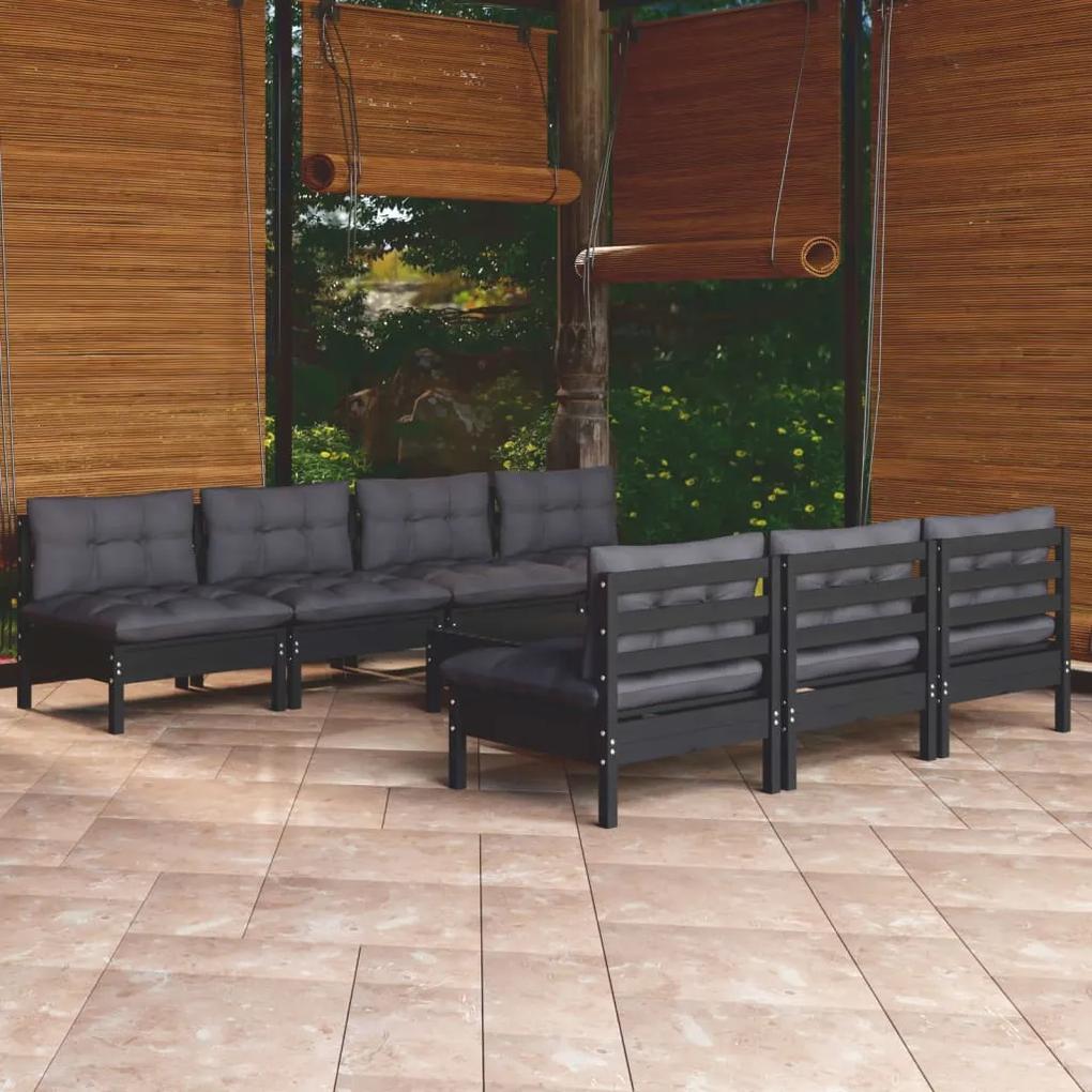 3096140 vidaXL Set mobilier de grădină cu perne antracit, 8 piese, lemn pin