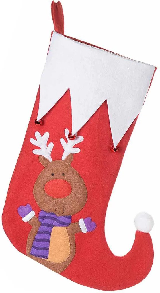 Ciorap decorativ Craciun rosu alb model Ren cm 27 x 40 H