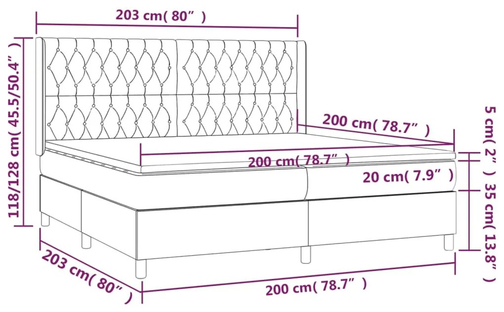 Pat box spring cu saltea, gri inchis, 200x200 cm, textil Morke gra, 200 x 200 cm, Design cu nasturi