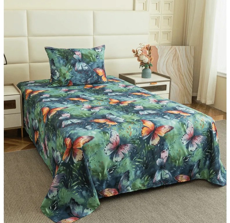 Cearsaf din microfibra 140x240 cm si husa pentru perna 50x70 cm COLORFUL BUTTERFLY, colorat