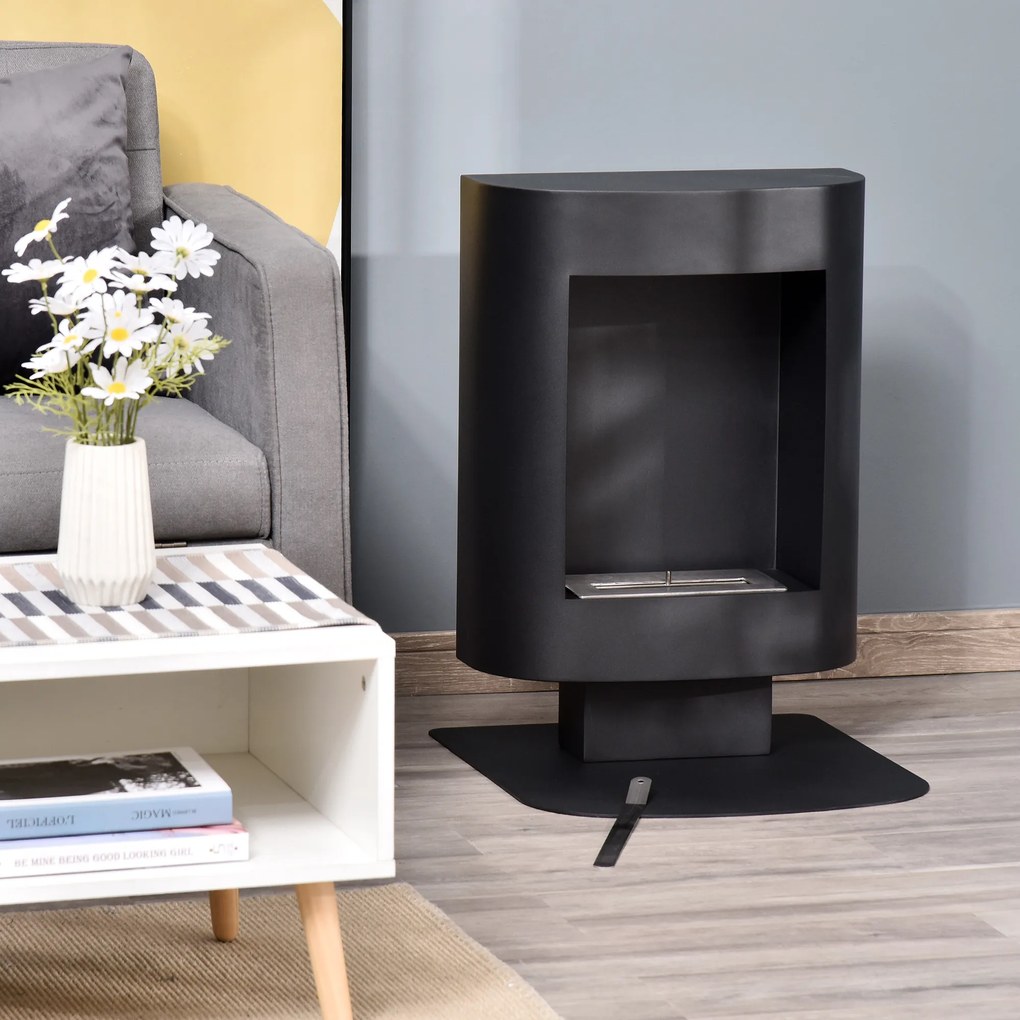 Semineu portabil HOMCOM, fara aerisire, cu arzatoare cu bioetanol de 0.9L/3 ore, incalzitoare cu baza din otel 2000W pentru interior/exterior, Negru