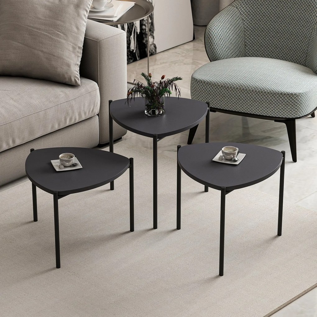 Masuta de cafea set (3 bucăți) Lenny - Anthracite