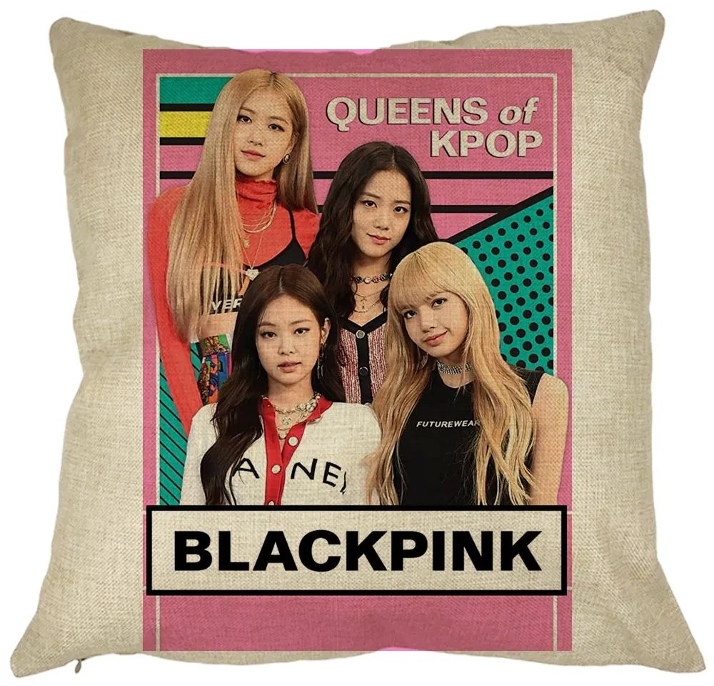 Perna Decorativa Patrata Blackpink K-POP, 40x40 cm, Husa Detasabila, Burduf