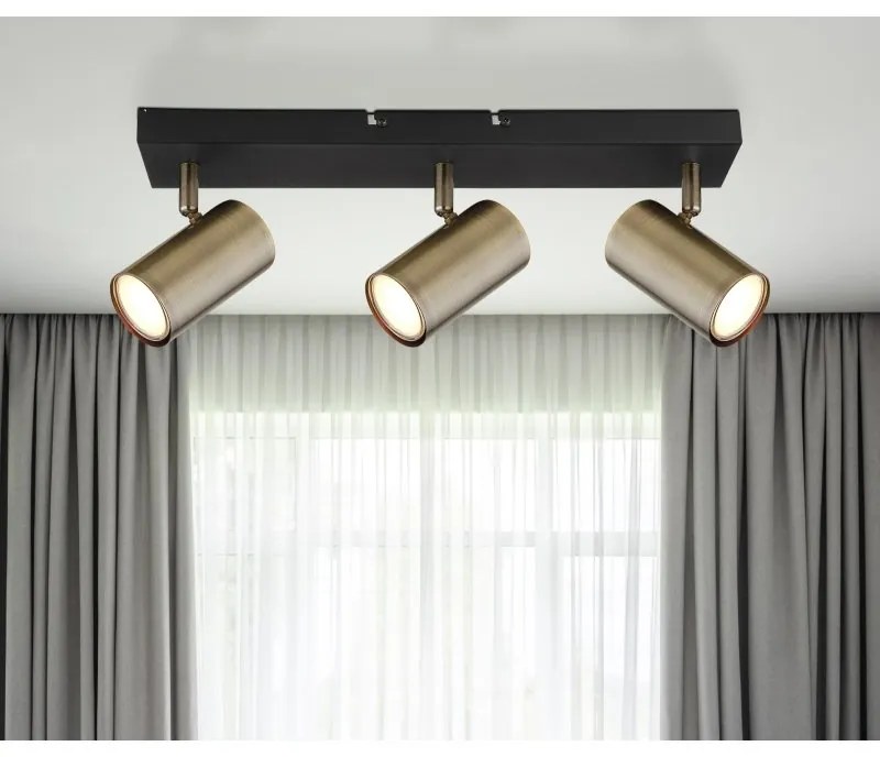 Plafoniera cu 3 spoturi directionabile design modern ROBBY negru mat, alama antica