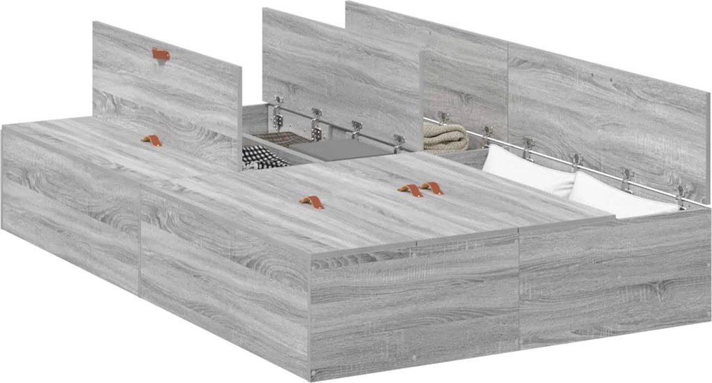 vidaXL Cadru de pat cu depozitare Gri Sonoma 120 x 190 cm