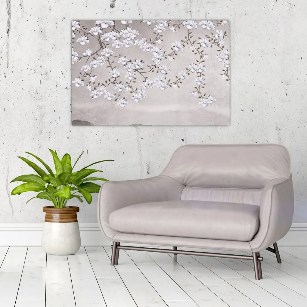 Tablou - Flori într-un peisaj gri (90x60 cm)