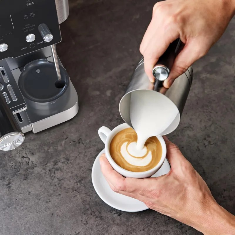 Espressor automat 2in1 Ninja Luxe Café Essential ES501EU, 1650W, 9 bar, 2 L, Barista Assist, Mod apa fierbinte, 4 moduri, 3 setari de temperatura, Inox/Negru.