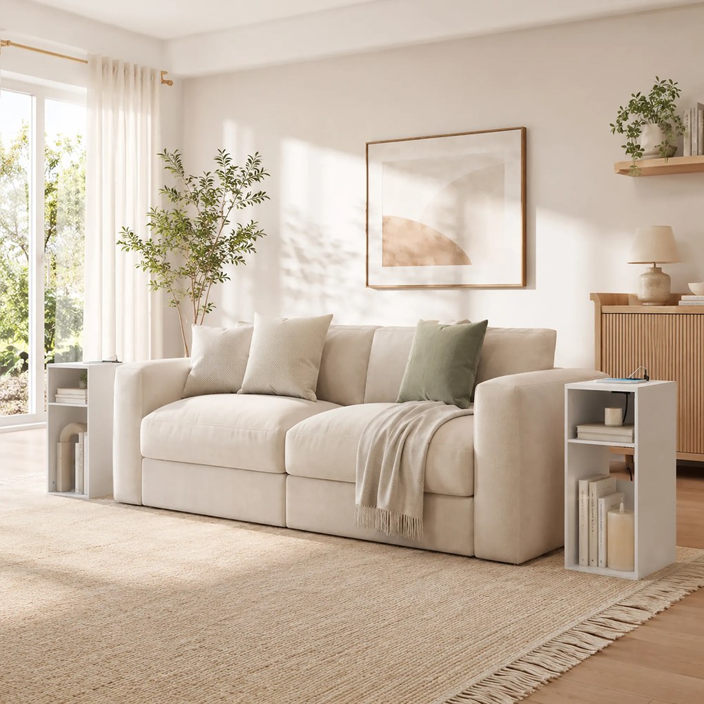 HOMCOM Set de 2 Măsuțe de Cafea Moderne cu 2 Prize AC și 2 Porturi USB, Alb | Aosom Romania
