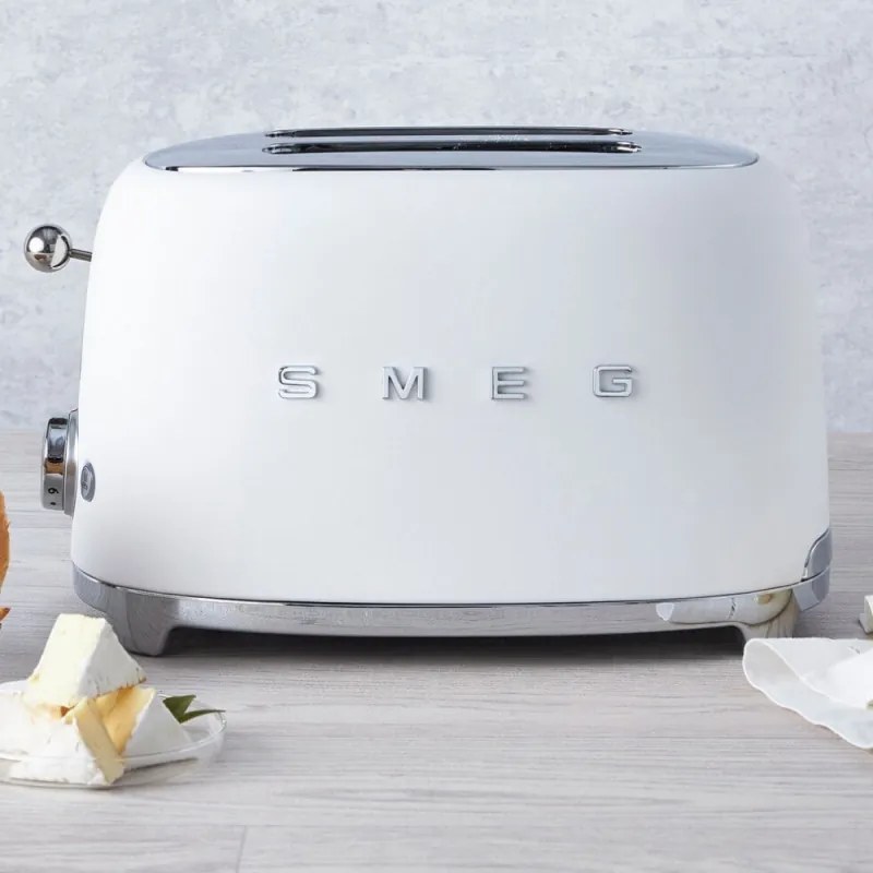 Prajitor de paine SMEG 50's Style TSF01WHMEU, 950 W, 2 felii, 6 trepte, Tava pentru firimituri, Cablu integrat, Otel inoxidabil, Alb mat
