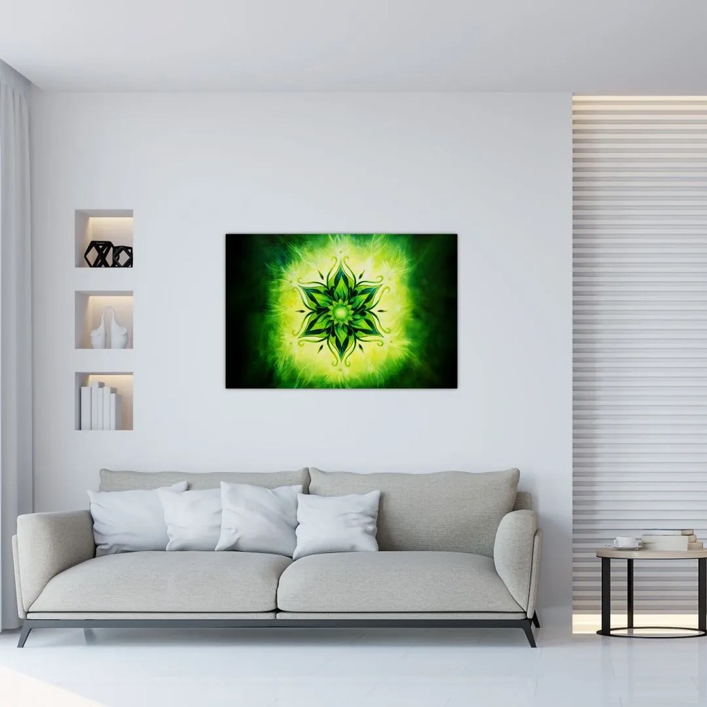Tablou - Mandala de flori, fundal verde (90x60 cm)
