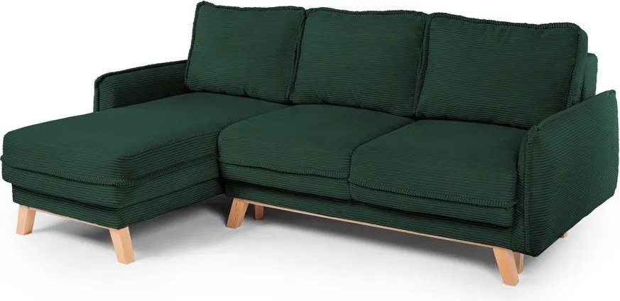 Colțar verde închis extensibil/cu spațiu de depozitare cu tapițerie din catifea reiată Tori – Bonami Selection