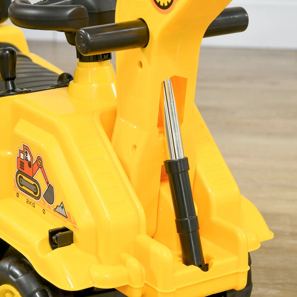 HOMCOM Excavator pentru copii cu cupă și spațiu de depozitare, claxon, volan, 18-48 luni, galben | Aosom Romania