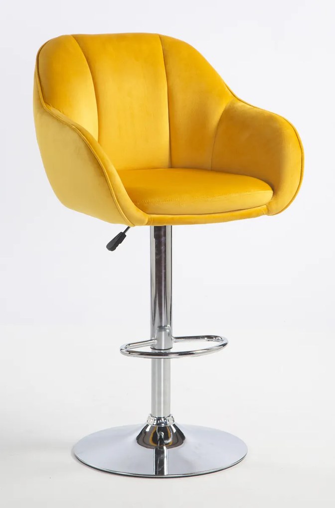 HR2055W Scaun Galbenă din Catifea cu Bază Cromata