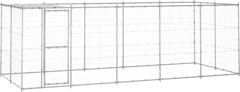 vidaXL Padoc câini de exterior cu acoperiș, 12,1 m², oțel galvanizat