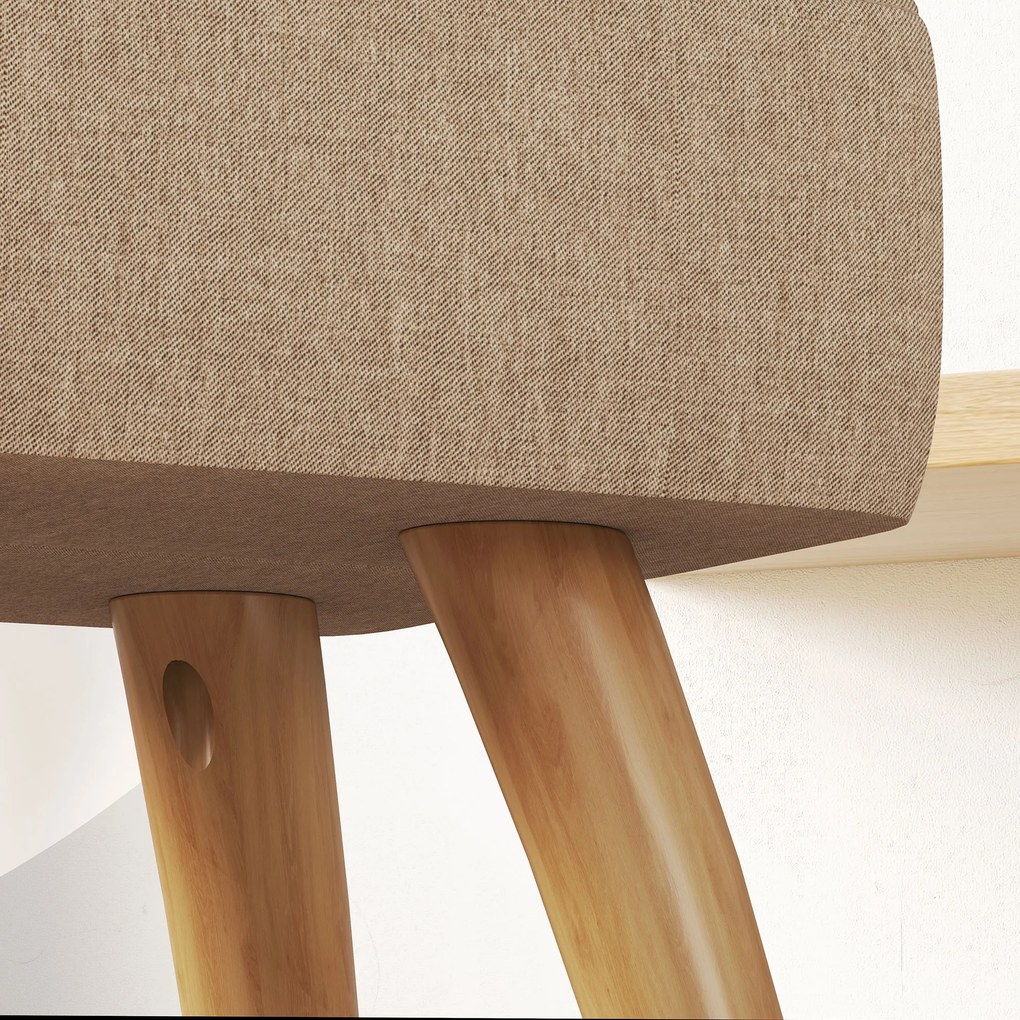 HOMCOM Puf pentru picioare din material cu aspect de in, 27x27x26 cm, cu picioare din lemn de arbore de cauciuc, suportă până la 110 kg, maro | Aosom Romania