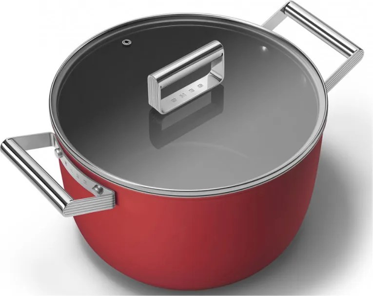 Oala cu capac SMEG CKFC2611RDM, 7,7 l, Ø26 cm, Acoperire cu teflon, Pana la 250°C, Inductie, Rosu